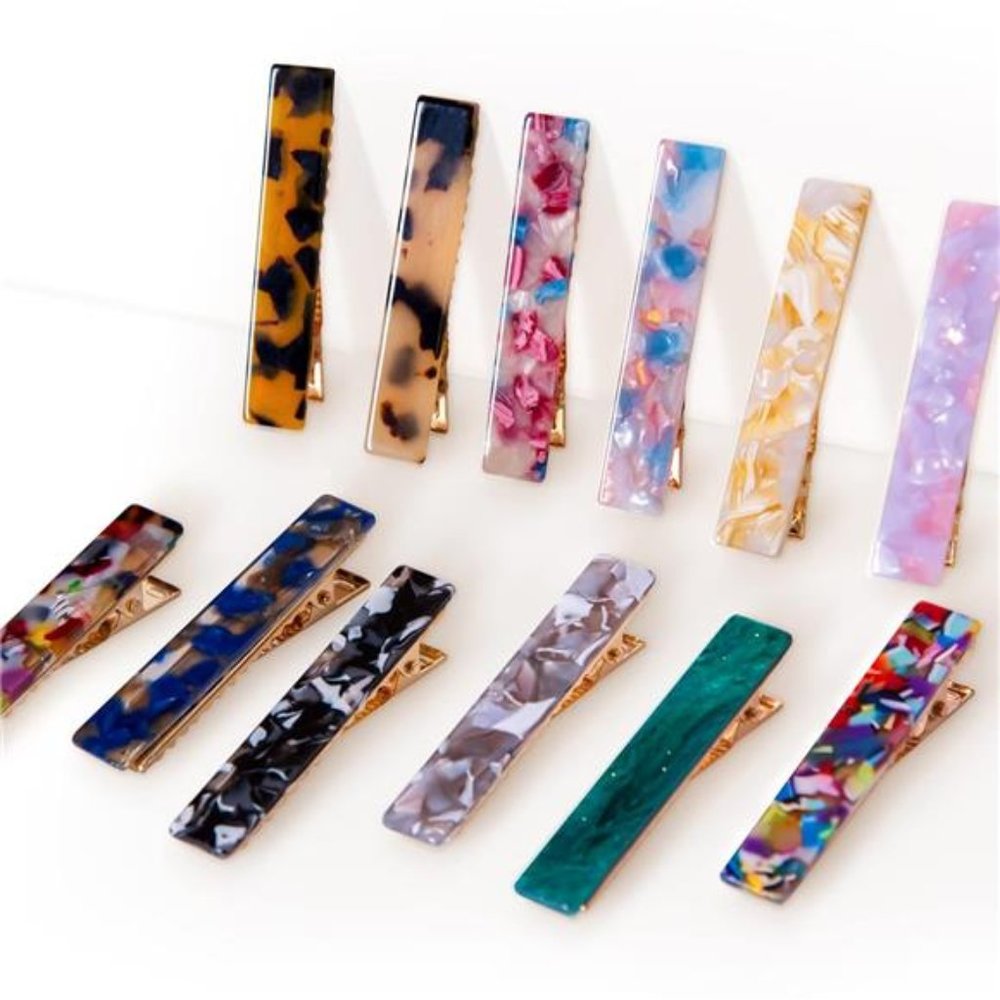 12PCS Acrylic Resin Hair Barettes & Pretty Hair Clips